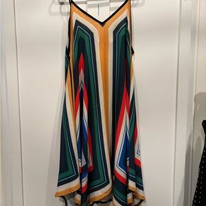 Multicolor Geometric V-Neck Swing Dress - Yellow Accent size S